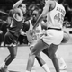 Dwayne “Pearl” Washington of Syracuse drives around Dana Barros of Boston College during the 1986 Big East tournament at Madison Square Garden. Via AP.